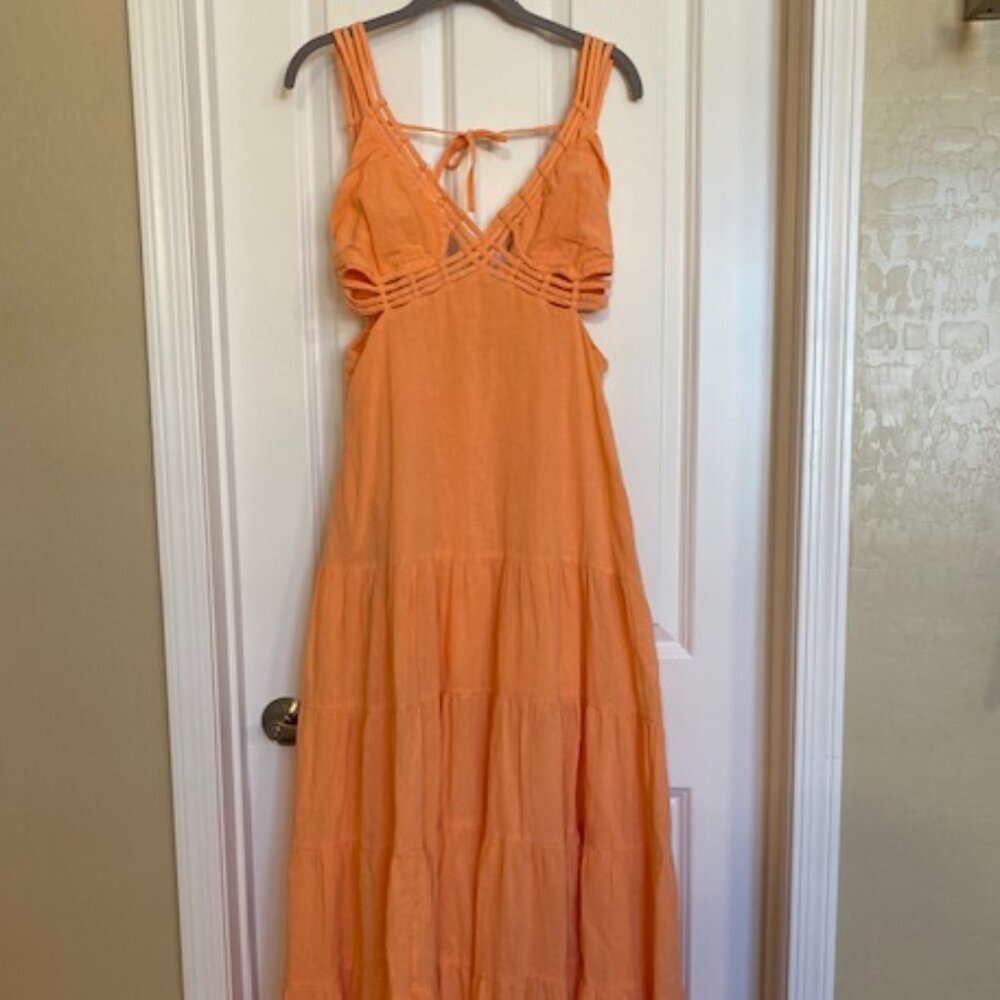 Free People  Cotton Tired  Low Back  Spaghetti Strap  Maxi Dress  Orange Size XS